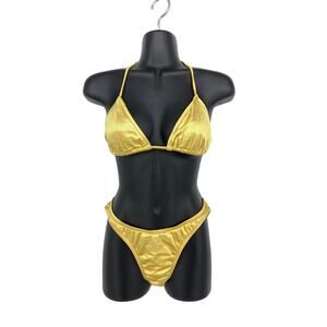 Vintage 90s Ujena Bikini Swimsuit Womens Sz Medium Gold Metallic